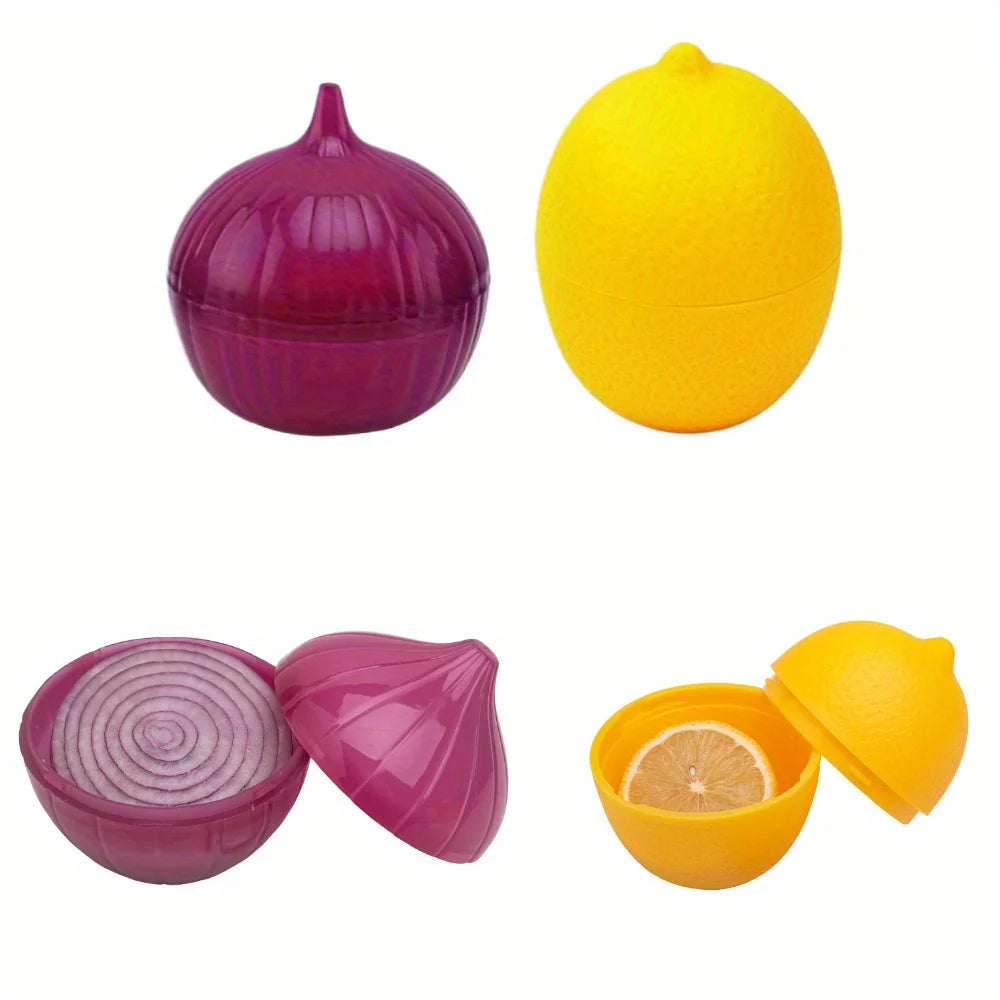 Lemon & Onion-Shaped Food Storage Containers – Fun, Reusable, Flip-Top Kitchen Organizer
