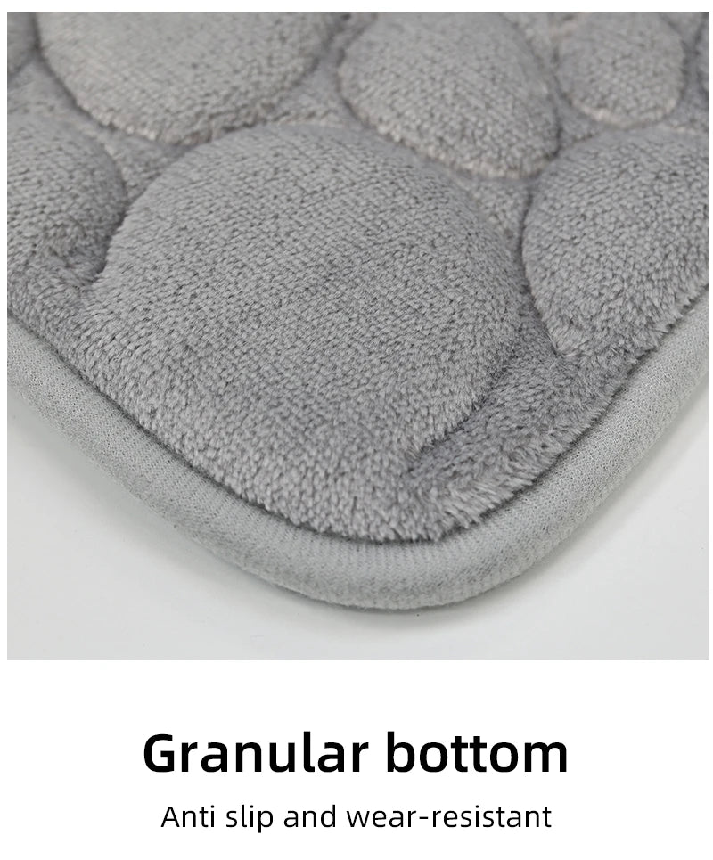 Embroidered Pebble Coral Velvet Bathroom Mat Set U-Shaped Absorbent Foot Rug Two-Piece