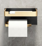 Black Gold Wall-Mounted Toilet Paper Holder with Phone & Towel Shelf Bathroom Rack