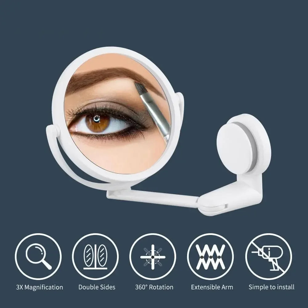 Rotating Wall-Mounted Bath Mirror with Suction for Easy Viewing