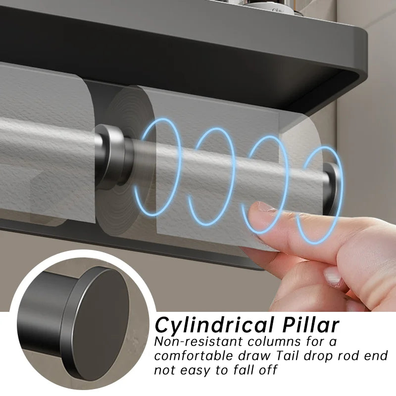 Aluminum Toilet Paper Holder Wall Mount with Shelf & Phone Stand
