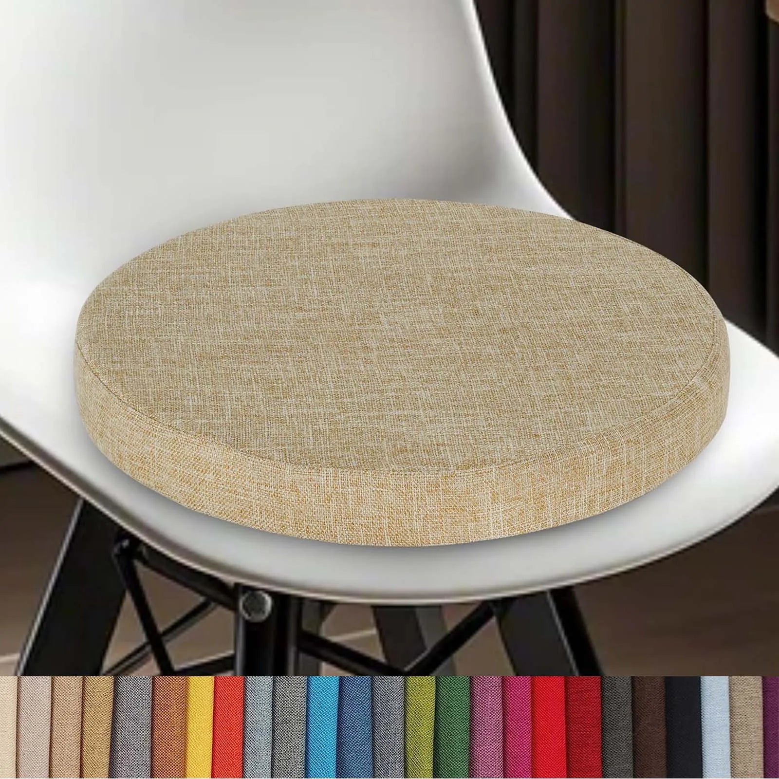 Round Linen Seat Cushion – Breathable PU Foam Pad for Dining & Bar Chairs
