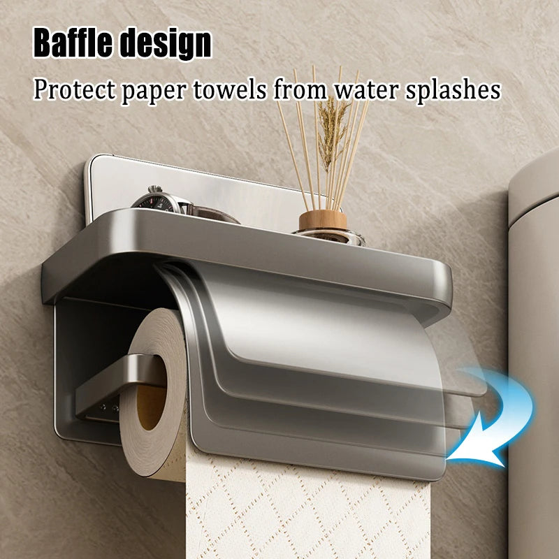 Drill-Free Wall-Mounted Aluminum Toilet Paper Holder Bathroom & Kitchen Tissue Rack