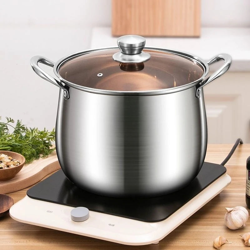 22cm Stainless Steel Stock Pot with Glass Cover – Soup & Kitchen Tool