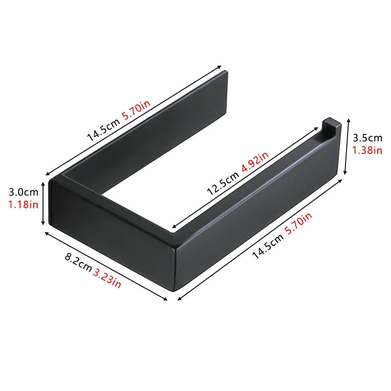 Black Self-Adhesive Toilet Paper Holder Stainless Steel Wall Mount Tissue Roll Rack
