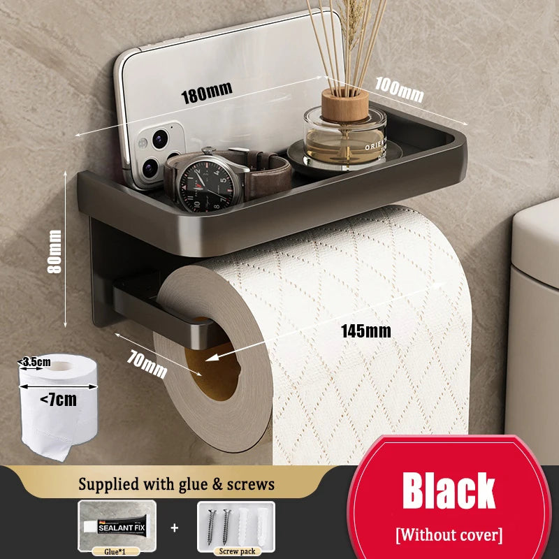 Drill-Free Wall-Mounted Aluminum Toilet Paper Holder Bathroom & Kitchen Tissue Rack