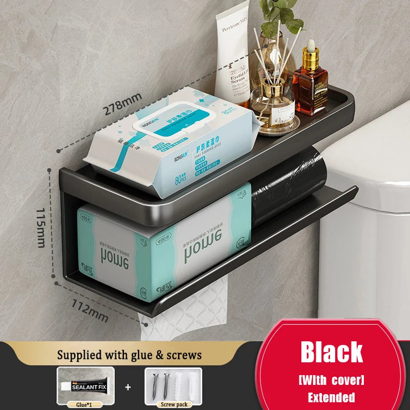Drill-Free Wall-Mounted Aluminum Toilet Paper Holder Bathroom & Kitchen Tissue Rack