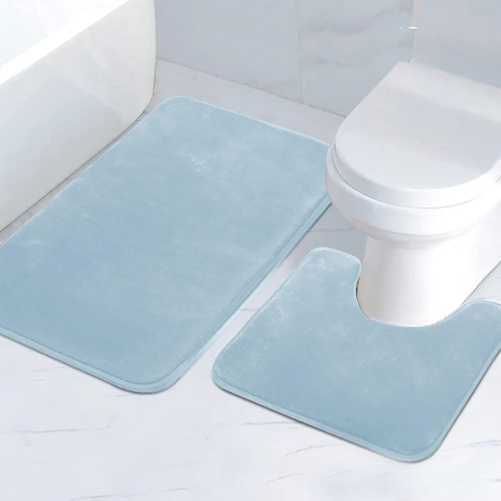 2-Piece Striped Bathroom Mat Set Non-Slip Absorbent Microfiber Floor Rugs Machine Washable