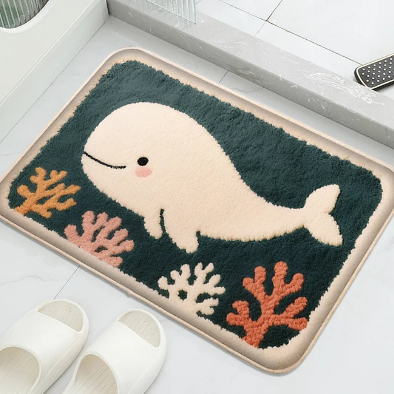 Cartoon Animal Bathroom Mat – Soft, Absorbent, Non-Slip Shower & Toilet Floor Rug for Kids