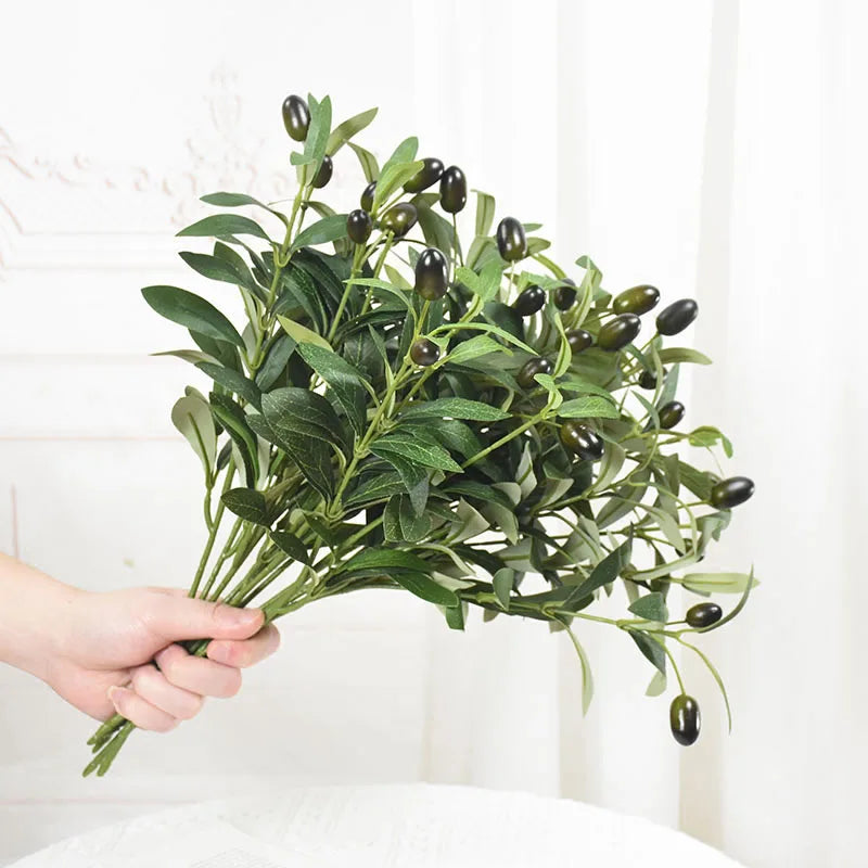 Artificial Olive Leaves Branch with Fruit Decor