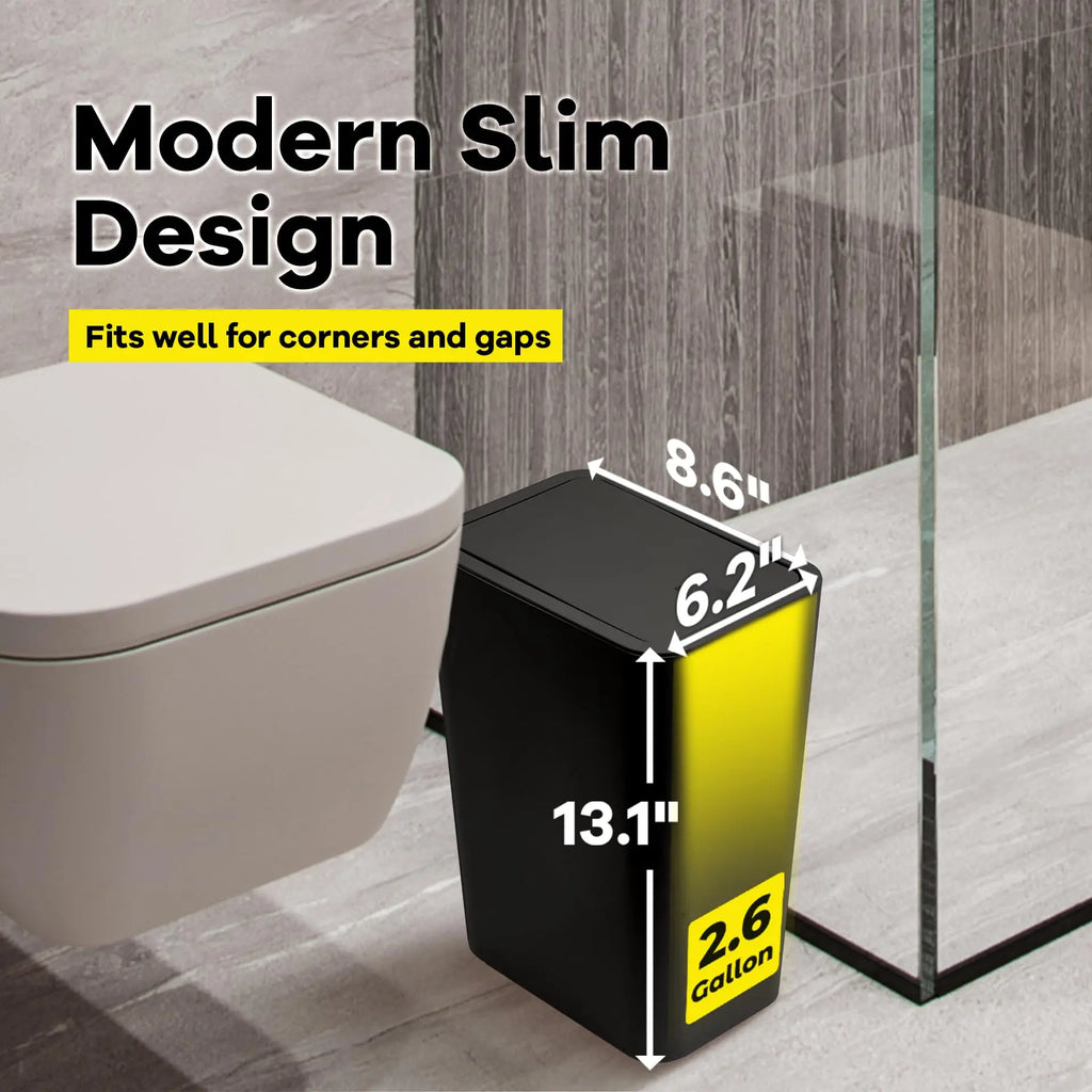Bathroom Trash Can 10L – Small Plastic Garbage Bin with Press Lid for Toilet, Bedroom & Living Room