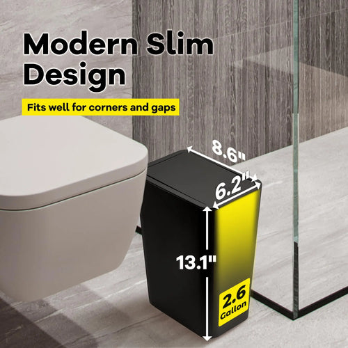 Bathroom Trash Can 10L – Small Plastic Garbage Bin with Press Lid for Toilet, Bedroom & Living Room