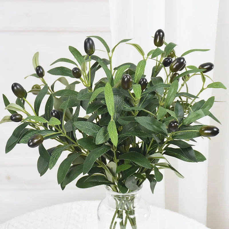 Artificial Olive Leaves Branch with Fruit Decor