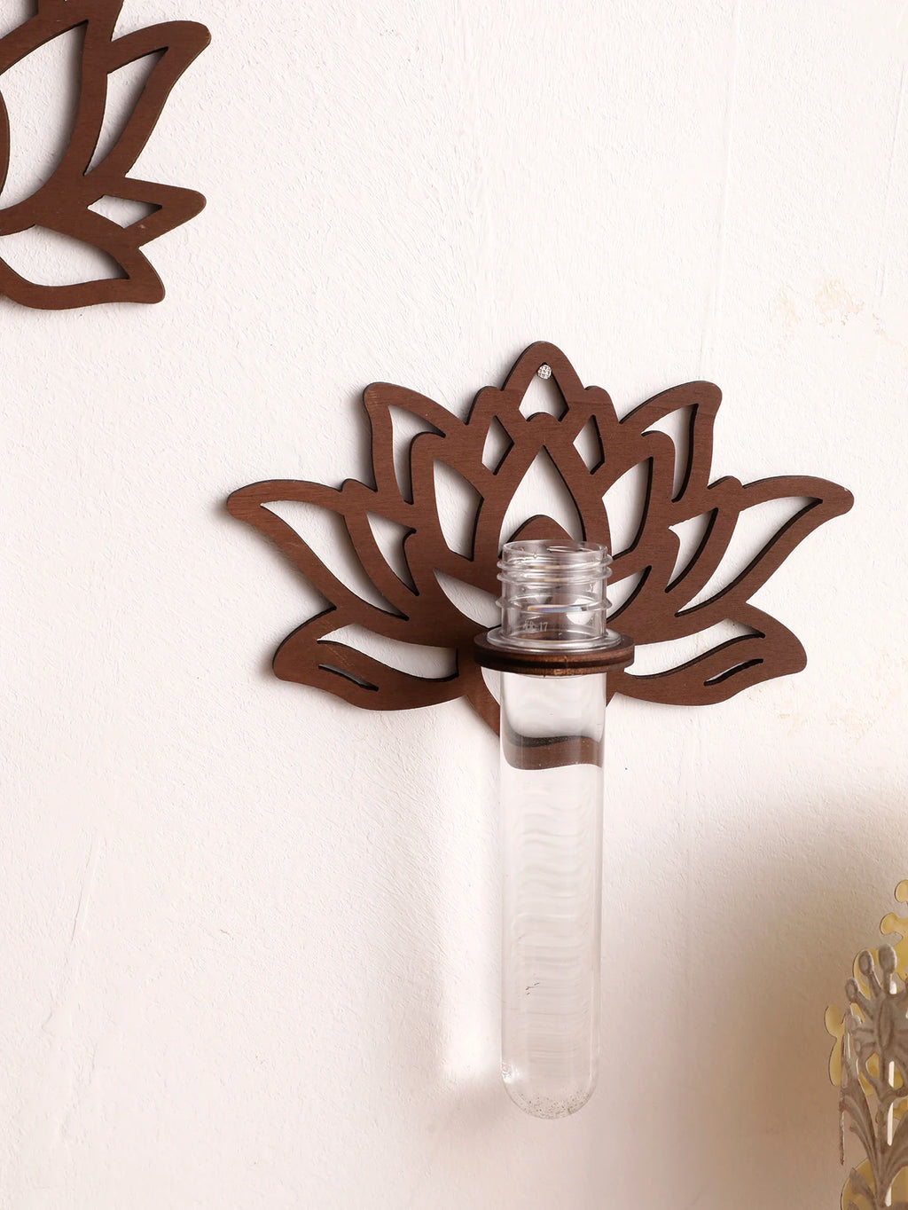 Lotus Shape Wooden Wall Planter & Vase Stand