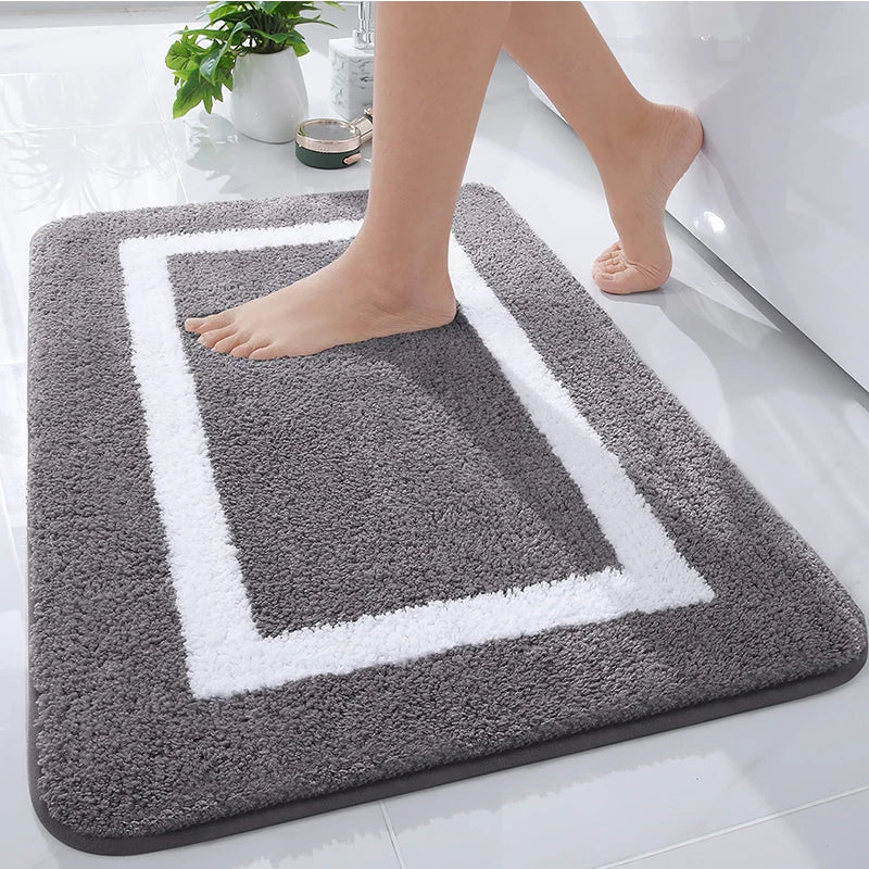 Absorbent Microfiber Bath Mat, Soft Plush Non-Slip Bathroom Rug, Thick Floor Mat for Shower, Toilet & Bedroom