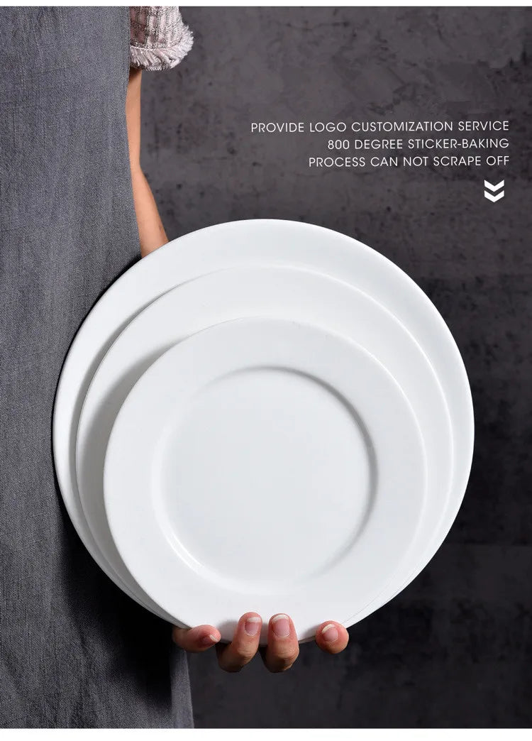 Round Ceramic Plate – Solid Porcelain Tableware for Home & Hotel
