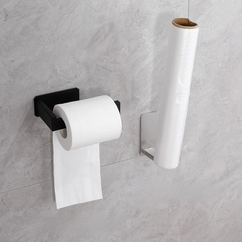 Self-Adhesive Stainless Steel Toilet Paper Holder Black Finish for Bathroom