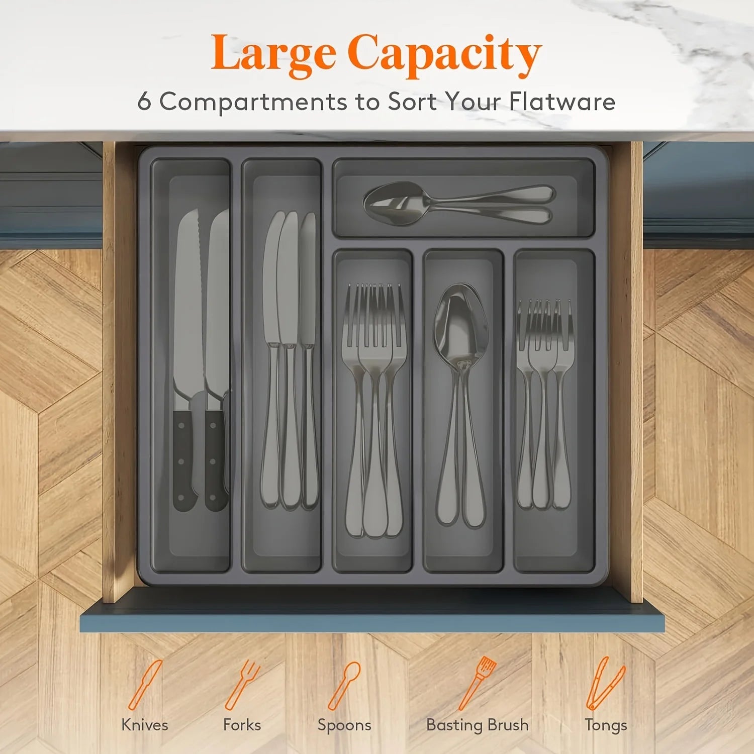 Plastic Flatware Storage Case – 6-Compartment Tableware Organizer