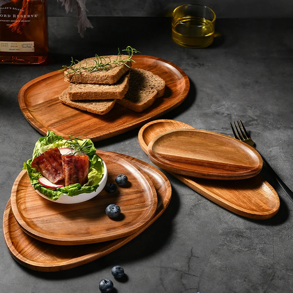 Round Wooden Serving Tray – Natural Wood Craft