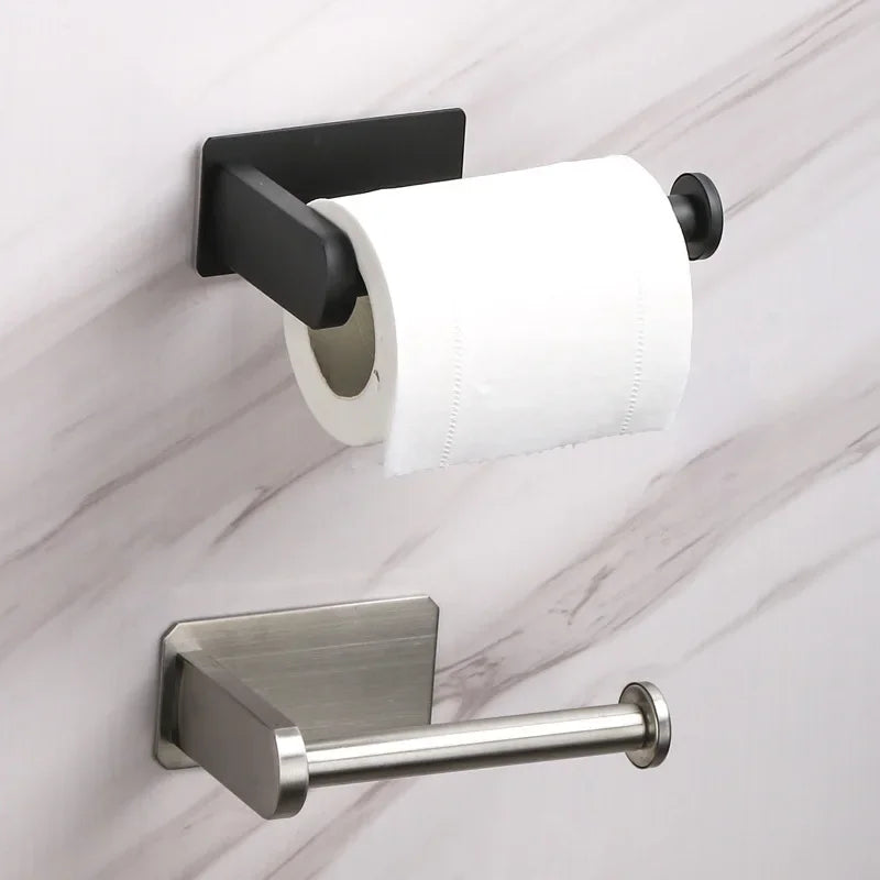 Stainless Steel Toilet Paper Holder Wall-Mounted Adhesive Roll Paper Rack for Bathroom