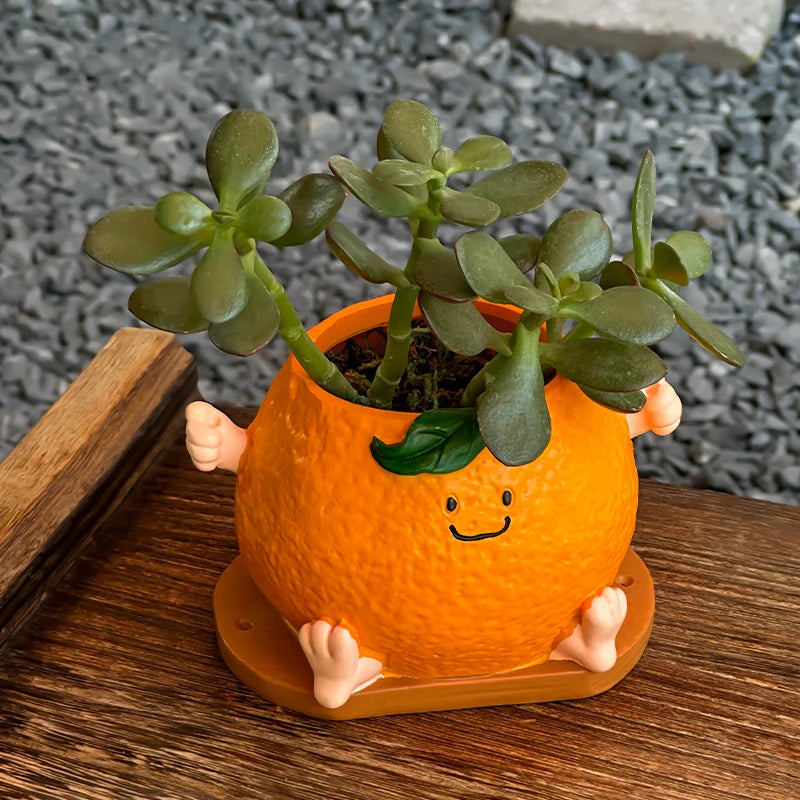 Cute Cartoon Orange Smiling Face Flower Pot