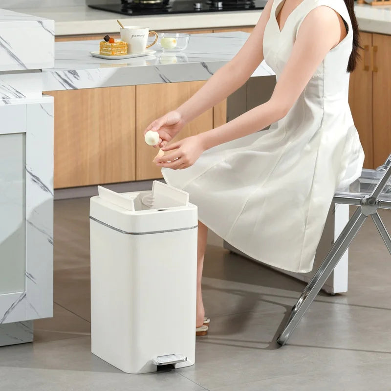 Large Capacity Pedal Trash Can for Bathroom & Living Room, Silent Slow-Close Foot-Operated Waste Bin