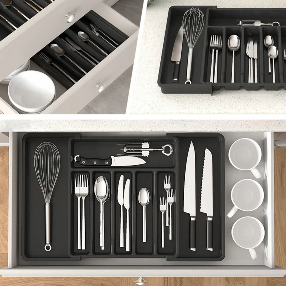 Adjustable Expandable Cutlery Tray – Plastic Drawer Organizer for Spoons, Forks & Knives