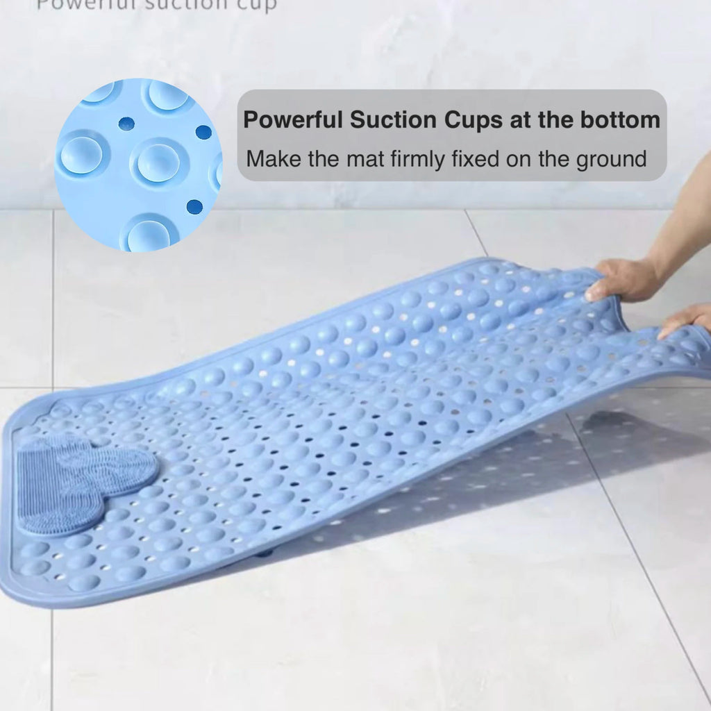 PVC Non-Slip Shower Mat with Suction Cups – Drain Holes Bathtub Rug