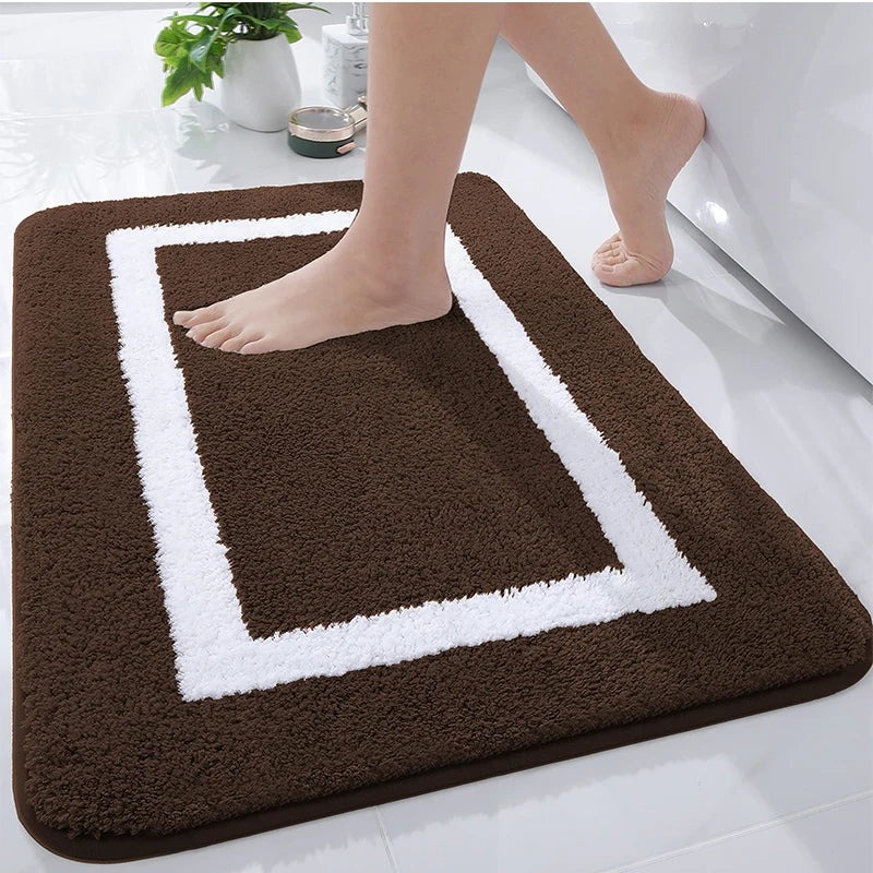 Absorbent Microfiber Bath Mat, Soft Plush Non-Slip Bathroom Rug, Thick Floor Mat for Shower, Toilet & Bedroom