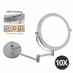 8 Inch Wall Mounted Makeup Mirror with USB Charging and 10X Magnification