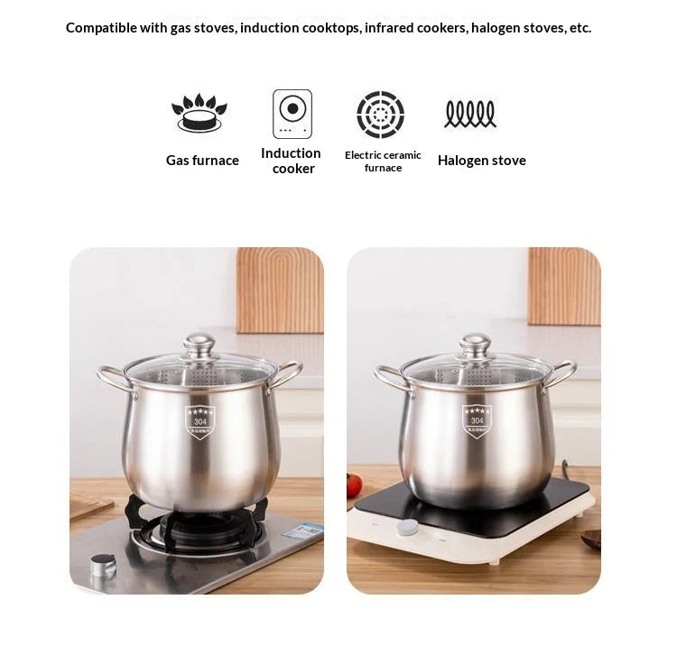 22cm Stainless Steel Stock Pot with Glass Cover – Soup & Kitchen Tool