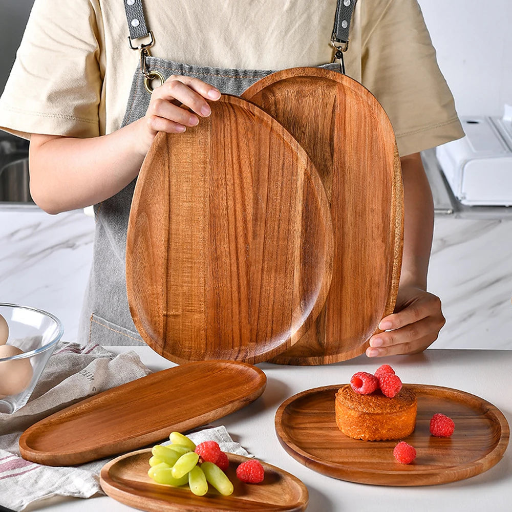 Round Wooden Serving Tray – Natural Wood Craft
