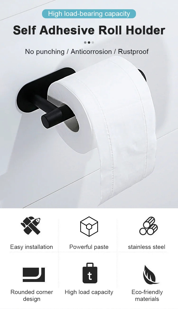 No-Drill Toilet Paper Holder Wall Mount Stainless Steel Easy Install Paper Roll Rack