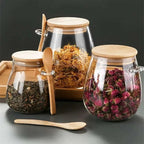 PDQ Glass Pantry Storage Container – Airtight Sugar & Spice Jar with Spoon