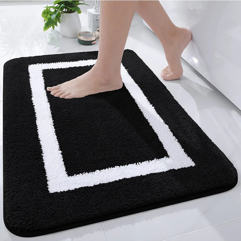 Absorbent Microfiber Bath Mat, Soft Plush Non-Slip Bathroom Rug, Thick Floor Mat for Shower, Toilet & Bedroom