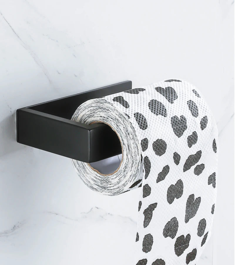 Black Self-Adhesive Toilet Paper Holder Stainless Steel Wall Mount Tissue Roll Rack