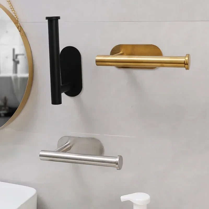 Self Adhesive Toilet Paper Holder Gold Stainless Steel