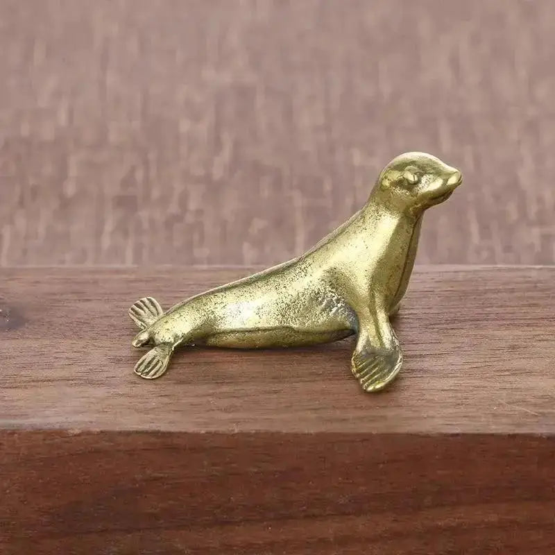 Vintage Brass Seal Ornament Small Decorative Desk Sculpture Home Craft