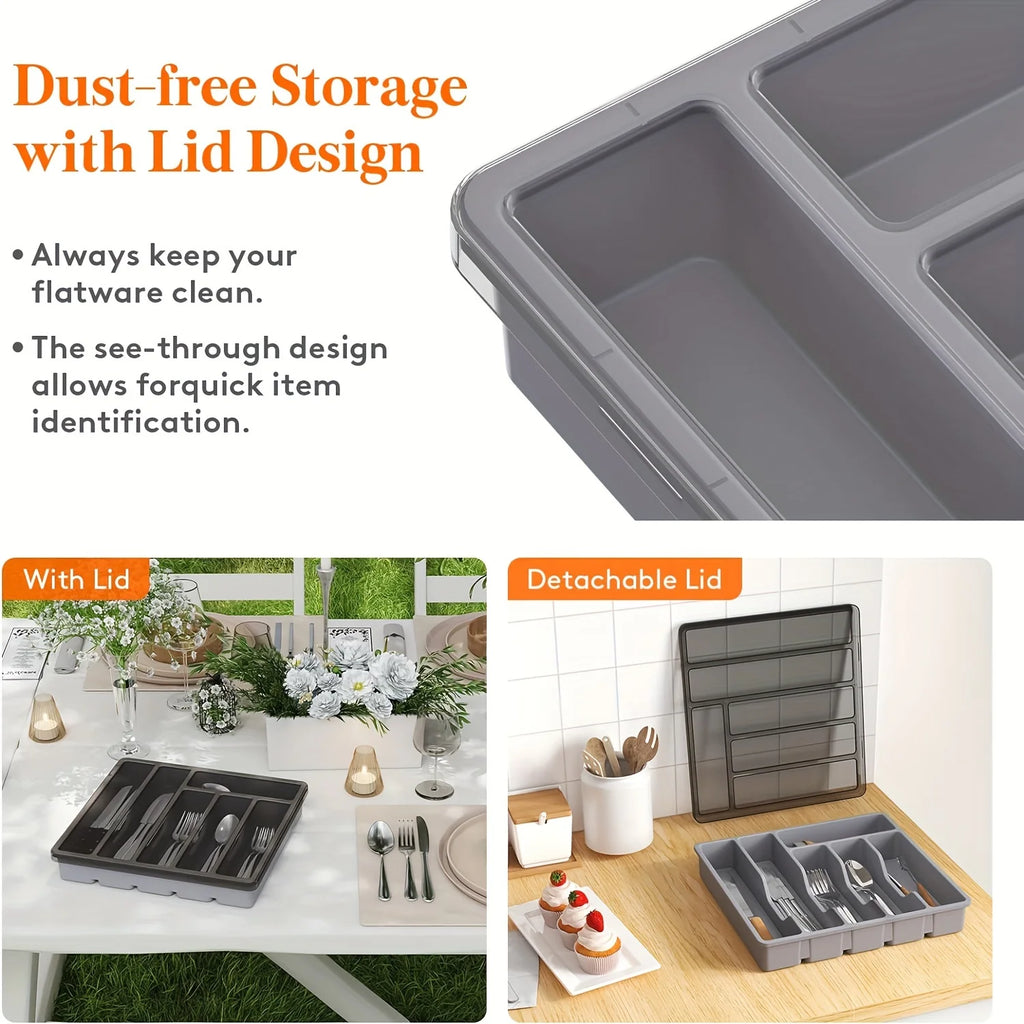 Plastic Flatware Storage Case – 6-Compartment Tableware Organizer