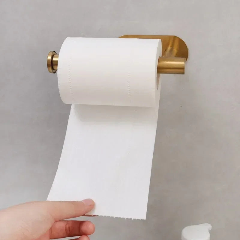 Self Adhesive Toilet Paper Holder Gold Stainless Steel