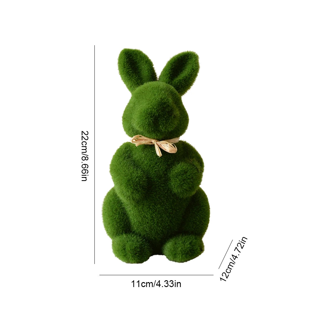 Artificial Moss Easter Bunny Figurine – Cute Foam Flocking Decoration