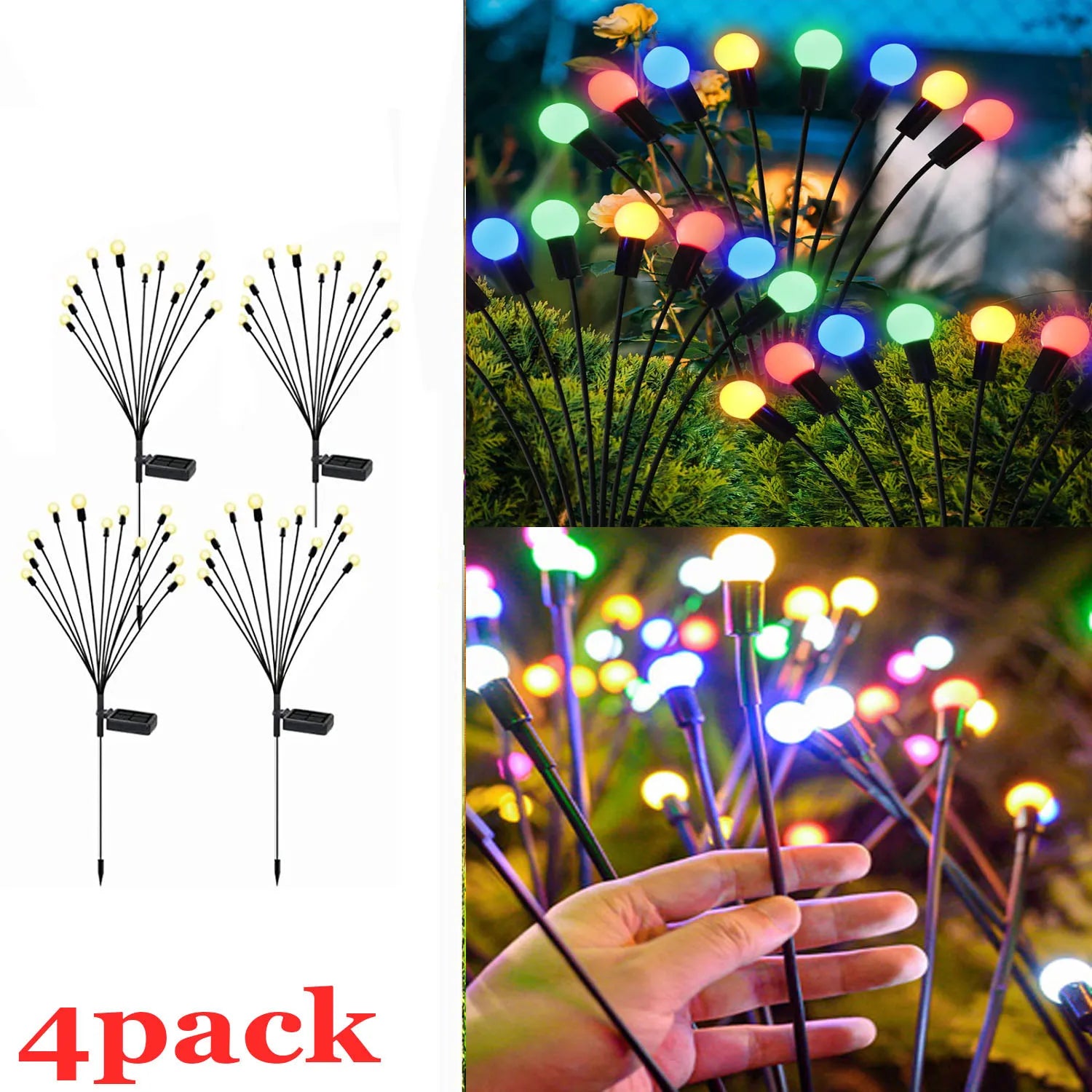 Solar Garden Stake Lights IP66 Waterproof RGB Warm