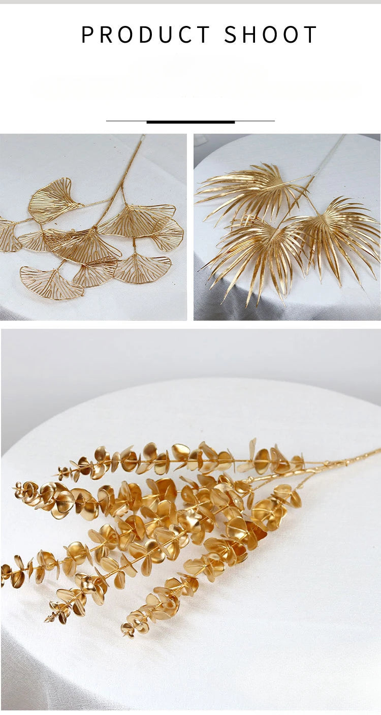 95cm Gold Artificial Eucalyptus & Ginkgo Leaf Plant Decor