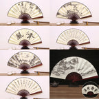 Silk & Bamboo Folding Fan Retro Decorative Handheld Fan 27x48cm