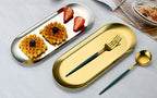 Oval Stainless Steel Dining & Dessert Plate – Gold & Silver Snack Tray