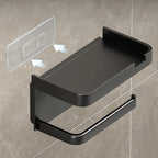 Wall-Mounted No-Drill Toilet Paper Holder with Shelf & Phone Stand, Plastic Bathroom Tissue Dispenser