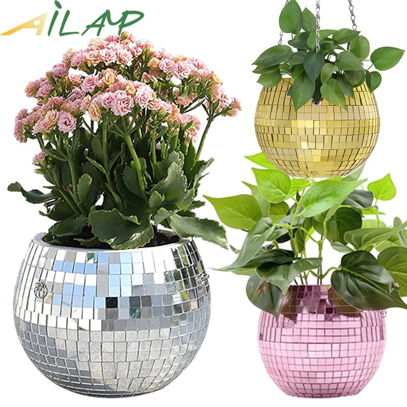 Disco Ball Self-Watering Hanging Planter Pot