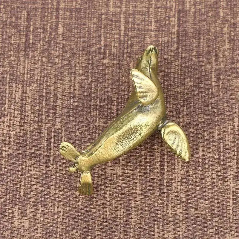 Vintage Brass Seal Ornament Small Decorative Desk Sculpture Home Craft