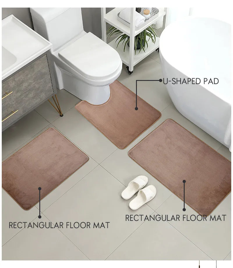 Three-Piece Bathroom Mat Set Non-Slip Microfiber Absorbent Floor Rugs Soft and Comfortable