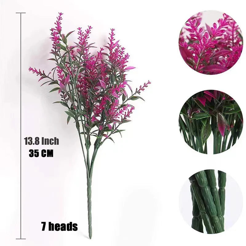 5-Branch Artificial Lavender – Plastic Faux Flowers for Home & Outdoor Decor